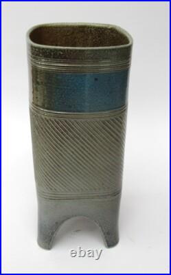 Ruth King, British studio pottery salt glazed footed vessel or vase, c1990 Ruth King, British studio pottery salt glazed footed vessel or vase, c1990