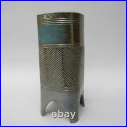 Ruth King, British studio pottery salt glazed footed vessel or vase, c1990 Ruth King, British studio pottery salt glazed footed vessel or vase, c1990