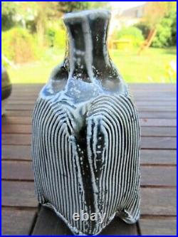 Ruthanne Tudball Blue Stoneware Soda Glazed Altered And Twisted Vase