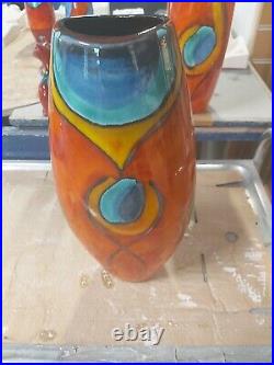 STUDIO POOLE POTTERY HAND PAINTED PEACOCK 16 inch vase