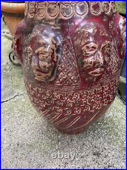 STUDIO POTTERY VASE head face flame floor sculpture folk art vintage hand made