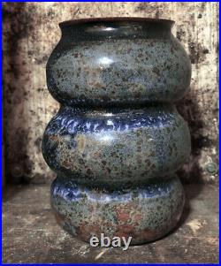 Santa Barbara Studio Art Hand Thrown Pottery Blue 5 1/4 Vase SFSU cash 4 school