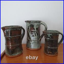 Set Of 3 Rare Phil Rogers Glazed Stoneware Studio Pottery Jugs Pitchers