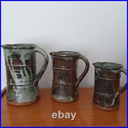 Set Of 3 Rare Phil Rogers Glazed Stoneware Studio Pottery Jugs Pitchers