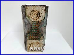 Signed 20.2cm Alan Wallwork Studio Pottery Troika Style Slab Vase