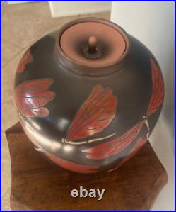 Signed COOK Pottery Vase Dragonfly Studio Art Pottery