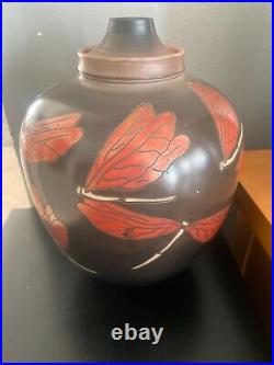 Signed COOK Pottery Vase Dragonfly Studio Art Pottery