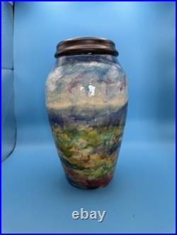 Signed Corbett Studio Art Pottery Vase Multicolor Landscape Glaze Large
