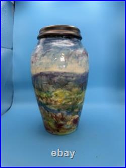 Signed Corbett Studio Art Pottery Vase Multicolor Landscape Glaze Large