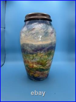 Signed Corbett Studio Art Pottery Vase Multicolor Landscape Glaze Large