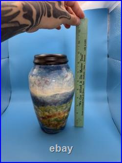 Signed Corbett Studio Art Pottery Vase Multicolor Landscape Glaze Large