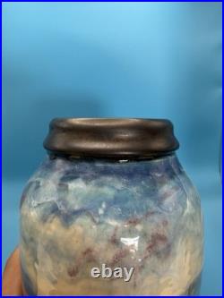 Signed Corbett Studio Art Pottery Vase Multicolor Landscape Glaze Large