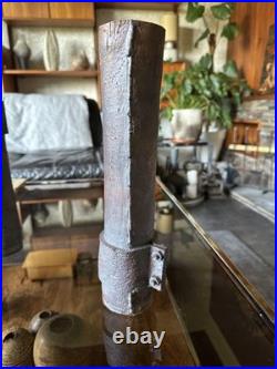 Signed J. H 81 Brutalist / Industrial Studio Pottery Cylinder Vase. Example D