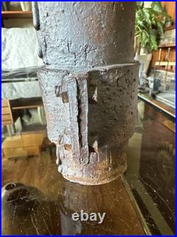 Signed J. H 81 Brutalist / Industrial Studio Pottery Cylinder Vase. Example D