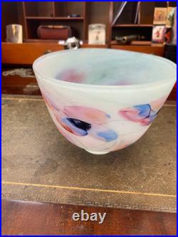 Signed Norman Stuart Clarke British Studio Art Glass Frosted Abstract Bowl