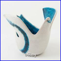 Signed Original Guido Gambone Ceramic Bird Vase Blue & White 10.5 L