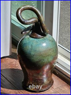 Signed Raku Vase Studio Pottery Snake Lid Abstract Sculptural Vessel Jar