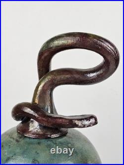 Signed Raku Vase Studio Pottery Snake Lid Abstract Sculptural Vessel Jar