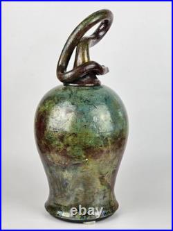 Signed Raku Vase Studio Pottery Snake Lid Abstract Sculptural Vessel Jar