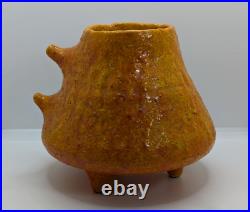 Signed Studio Pottery Orange Lava Glaze Zoomorphic Sculptural Abstract Vase