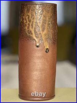 Signed Studio Pottery Vase Japanese Mingei Style Drip Glaze Stoneware