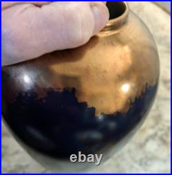 Signed Vintage Raku Vase Vessel 10 inch High Vintage Rare Iridescent