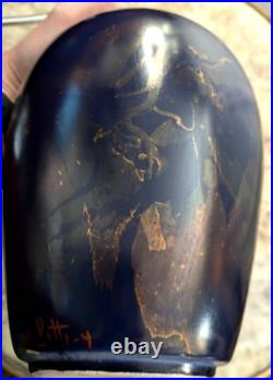 Signed Vintage Raku Vase Vessel 10 inch High Vintage Rare Iridescent