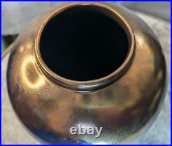 Signed Vintage Raku Vase Vessel 10 inch High Vintage Rare Iridescent
