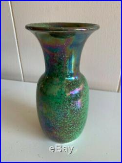 Signed dated 1923 high fired Ruskin pottery vase mottled green souffle glaze