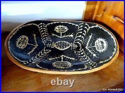 Slipware Pottery Ceramic Serving Bowl Dish Abstract Floral Design
