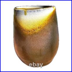 Soda Fired Handmade Studio Pottery Vase 6 Signed Flashing Brown Sunrise Pot 70s Soda Fired Handmade Studio Pottery Vase 6 Signed Flashing Brown Sunrise Pot 70s