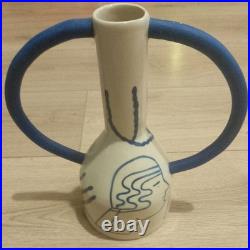 Sophie Alda Studio Pottery Extra large jug eared vase in cream and blue