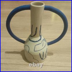 Sophie Alda Studio Pottery Extra large jug eared vase in cream and blue Sophie Alda Studio Pottery Extra large jug eared vase in cream and blue