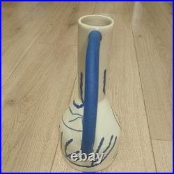 Sophie Alda Studio Pottery Extra large jug eared vase in cream and blue