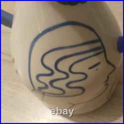 Sophie Alda Studio Pottery Extra large jug eared vase in cream and blue
