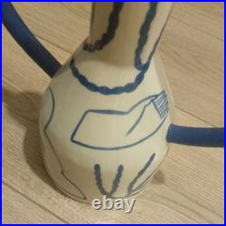 Sophie Alda Studio Pottery Extra large jug eared vase in cream and blue