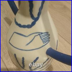 Sophie Alda Studio Pottery Extra large jug eared vase in cream and blue Sophie Alda Studio Pottery Extra large jug eared vase in cream and blue