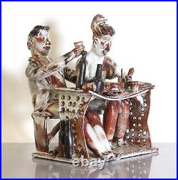 Stanislas Reychan MBE Studio Pottery Sculpture Couple Eating and Drinking RARE