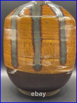 Studio Art Pottery Asian Vase Stamped Stoneware Handmade