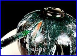 Studio Art Pottery Colleen Signed Green Drip Glaze Heavy 5 1/4 Ball Vase
