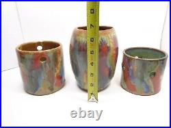 Studio Art Pottery Multi-colored Rainbow Drip Glaze Pitcher Canisters 3 Pc Set