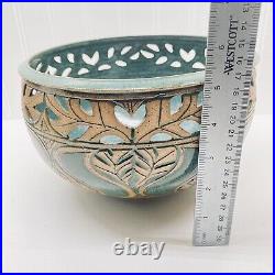 Studio Art Pottery Vase Bowl Susan Brown Freeman Incised Reticulated Signed