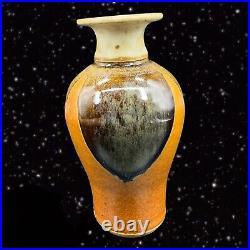 Studio Art Pottery Vase Marked by Artist Drip Glaze Stoneware Vintage 5.25Tall