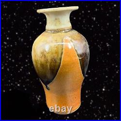 Studio Art Pottery Vase Marked by Artist Drip Glaze Stoneware Vintage 5.25Tall