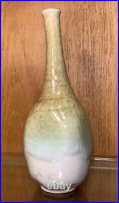Studio Bud Vase Green Heavy Drip Crackle Glaze Pottery 8 Marked Original Art