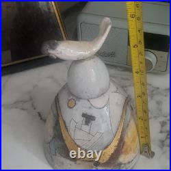 Studio Ceramic Raku fish design lidded pot style of Rob Whelpton crazing Used