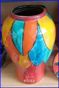 Studio Poole Pottery Harliquin Vase hand thrown Alan White Master Potter 9 inch