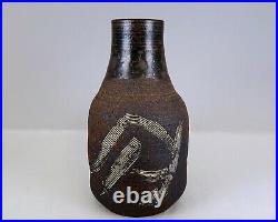 Studio Pottery 8 Stoneware Bottle Dark Brown Vintage Vase Signed Dutton