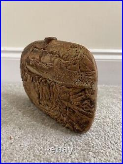 Studio Pottery Brutalist Vase With Pattern Of Dry Stone Walls Marked 69 On Base