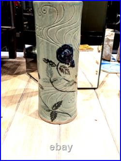 Studio Pottery Carn Style Tall Vase Impressed Mark CT Ceramic Vase 31.5 cm high